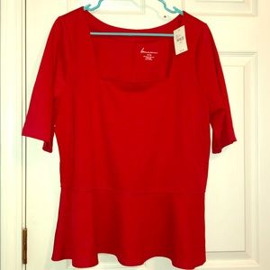 Red peplum 1/2 sleeve shirt. NWT. Size 14/16